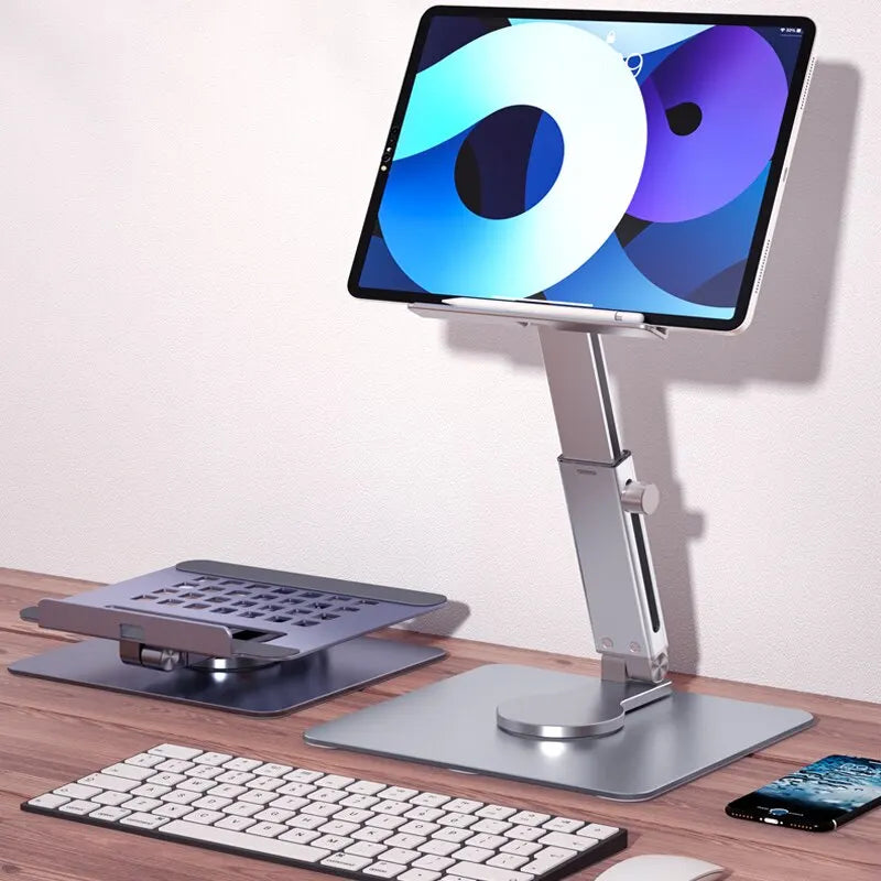 Aluminum Mount Rise Tablet Stand 360° Rotating Folding Adjustable For Desks