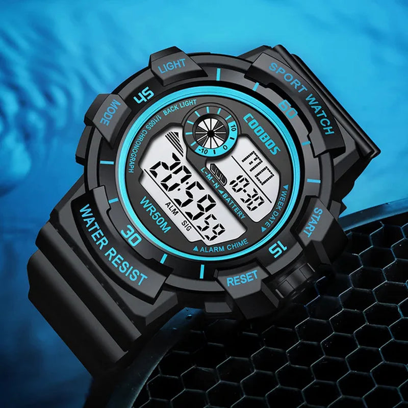 COOBOS Men's Waterproof Digital Watch with LED Display, Alarm, and Luminous Features - Ideal Gift for Sports and Military Enthusiasts