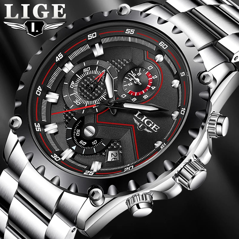 Men's Luxury Stainless Steel Quartz Watch with Military Chronograph and 30M Water Resistance