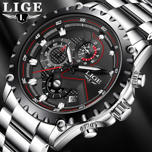 Men's Luxury Stainless Steel Quartz Watch with Military Chronograph and 30M Water Resistance