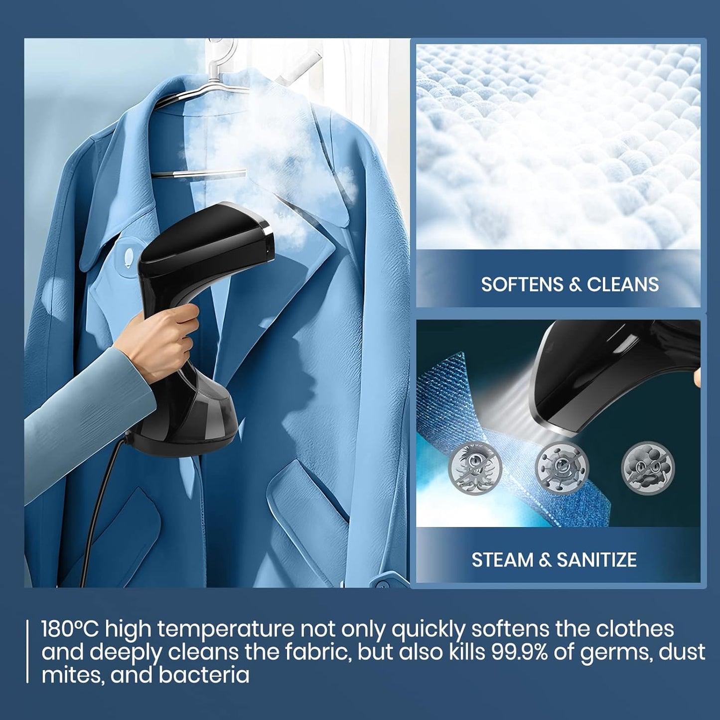 1500W Handheld Garment Steamer with 3 Steam Settings Vertical Design