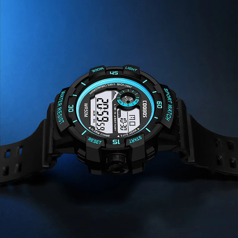 COOBOS Men's Waterproof Digital Watch with LED Display, Alarm, and Luminous Features - Ideal Gift for Sports and Military Enthusiasts