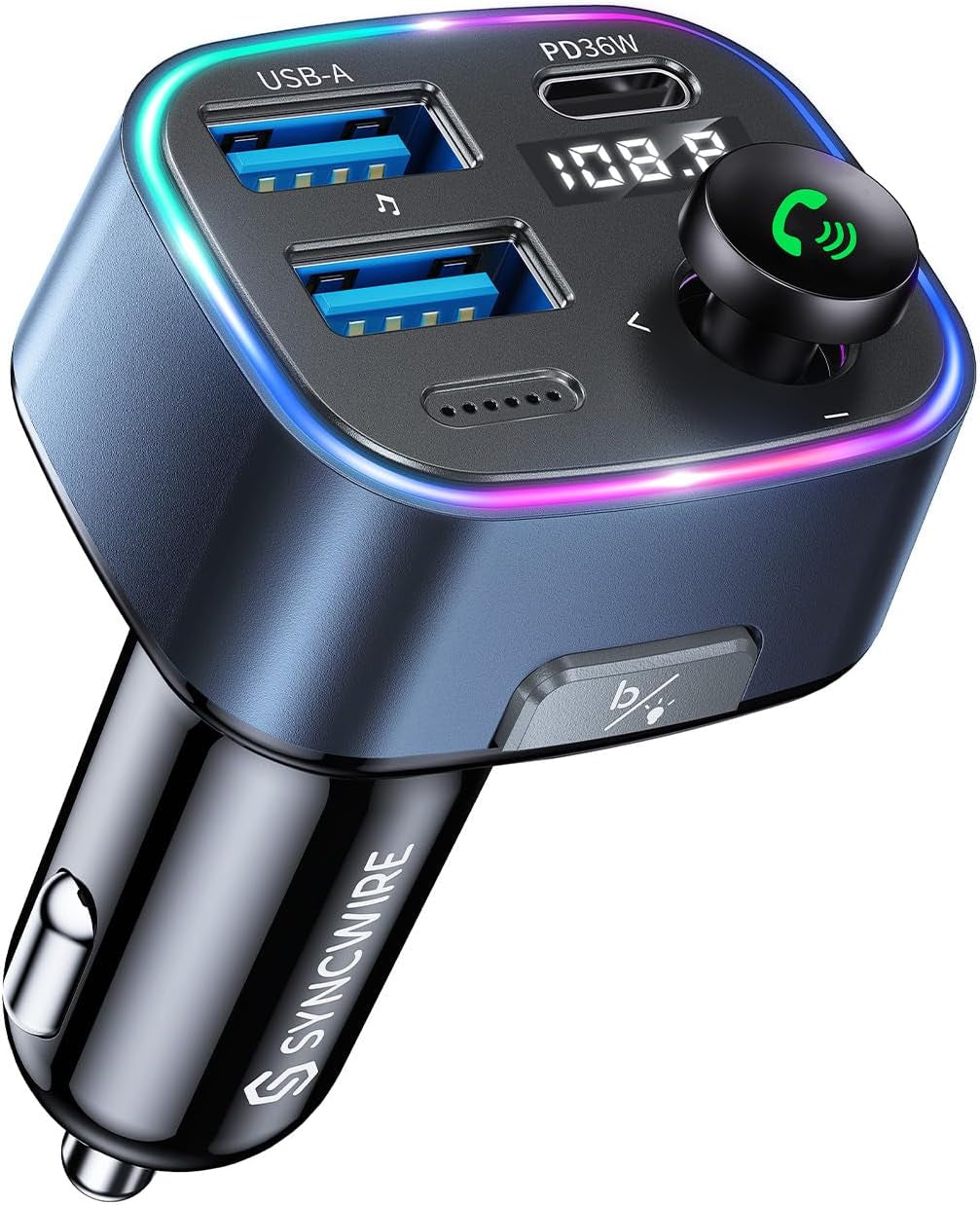 Professional title: " Bluetooth 5.3 FM Transmitter with Dual USB Ports for Car - Hands-Free Calling, Wireless Music Player, 48W Max Output, Supports up to 64G Drive - Black"