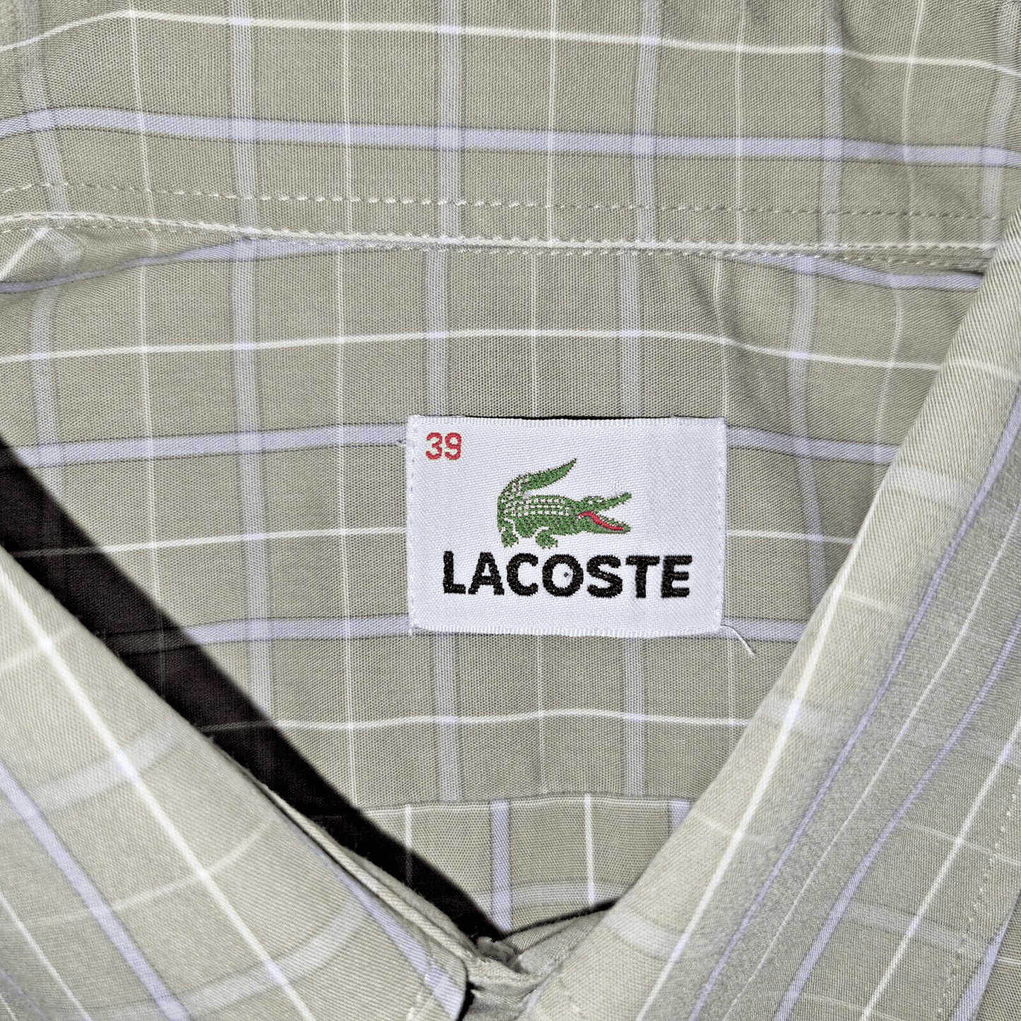 LACOSTE Shirt Men Medium Light Brown White Short Sleeve Casual Crocodile - Bonnie Lassio