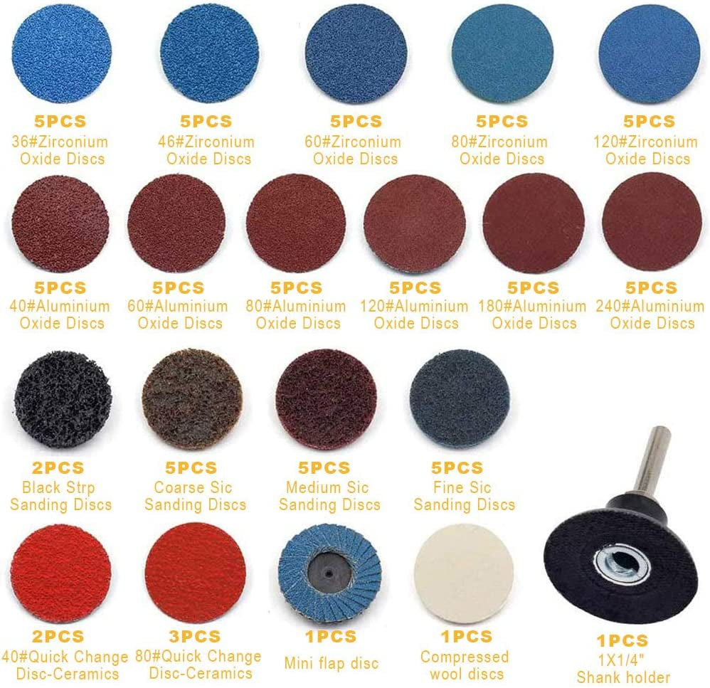 80-Piece 2-Inch Sanding Discs with 1/4-Inch Shank Holder Set - Quick Change Sanding Disc Kit for Surface Conditioning, Die Grinder Surface Preparation, Stripping, Grinding, Polishing, Burr Removal, Rust, and Paint Finishing"